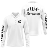 Polo pétanque homme manches longues design Révolution évolution joueur préhistorique moderne