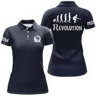 Polo pétanque femme manches courtes bleu marine Révolution Pétanque évolution joueur PRÉNOM manche