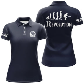 Polo pétanque femme manches courtes bleu marine Révolution Pétanque évolution joueur PRÉNOM manche