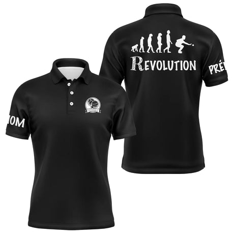 Polo pétanque homme bleu marine ensemble vue avant arrière design Révolution humour bouliste
