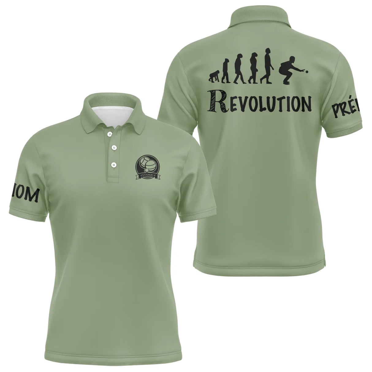 Polo pétanque homme bleu marine vue trois quarts col boutonné personnalisable manche droite