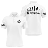 Polo pétanque homme bleu marine détail évolution joueur préhistorique au bouliste actuel
