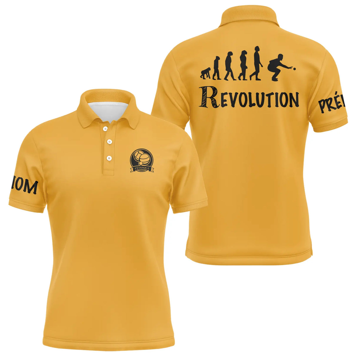 Polo pétanque homme bleu marine vue manche prénom personnalisé sublimation intégrale bouliste