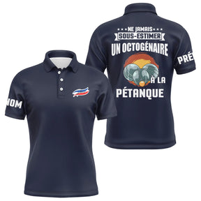 Polo pétanque homme variante design bouliste senior coupe ajustée bouliste octogénaire personnalisable