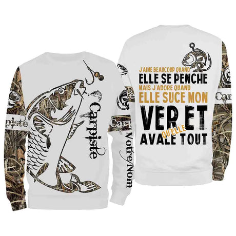 Carpiste, Cadeau Humour Pêcheur, Pêche De La Carpe, J'aime Beaucoup Quand Elle Se Penche, Tatouage, Personnaliser - VEPECA004 - Sweat Shirt All Over