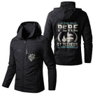 Veste pêche noire à capuche avec slogan J'ai deux rôles père et pêcheur déchire, prénom personnalisé
