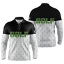Polo de golf manches longues unisexe noir et blanc lettrage GOLF vert pour parcours frais
