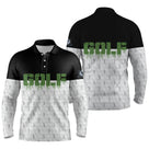 Polo de golf manches longues unisexe noir et blanc lettrage GOLF vert pour parcours frais