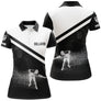 Polo billard noir et blanc femme avec billardiste tirant et BILLARD, prénom personnalisé