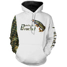 Polo zippé manches longues pêche brochet écailles, illustration esox et prénom brodé, tenue technique pour brocheteur