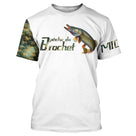 T-shirt manches courtes pêche brochet écailles, manche peau marbrée et illustration esox, prénom brodé sur la manche droite
