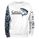 Sweat à capuche pêche saumon écailles, manche peau bleu marine et illustration salmonidé, vêtement chaud pour pêcheur