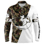 Polo de golf manches longues unisexe camouflage vert kaki et blanc silhouette golfeur emblème central