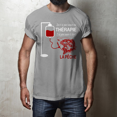 Passion Pêche, Cadeau Humour Pêcheur, Je N'ai Pas Besoin De Thérapie - VEPENP016 T-shirt Col Rond Gris