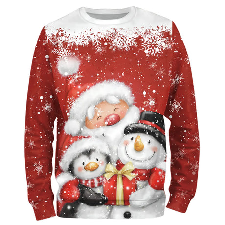 Pull Festif de Noël: Père Noël et Bonhomme de Neige - Confort Hivernal - CT04112334 Sweater