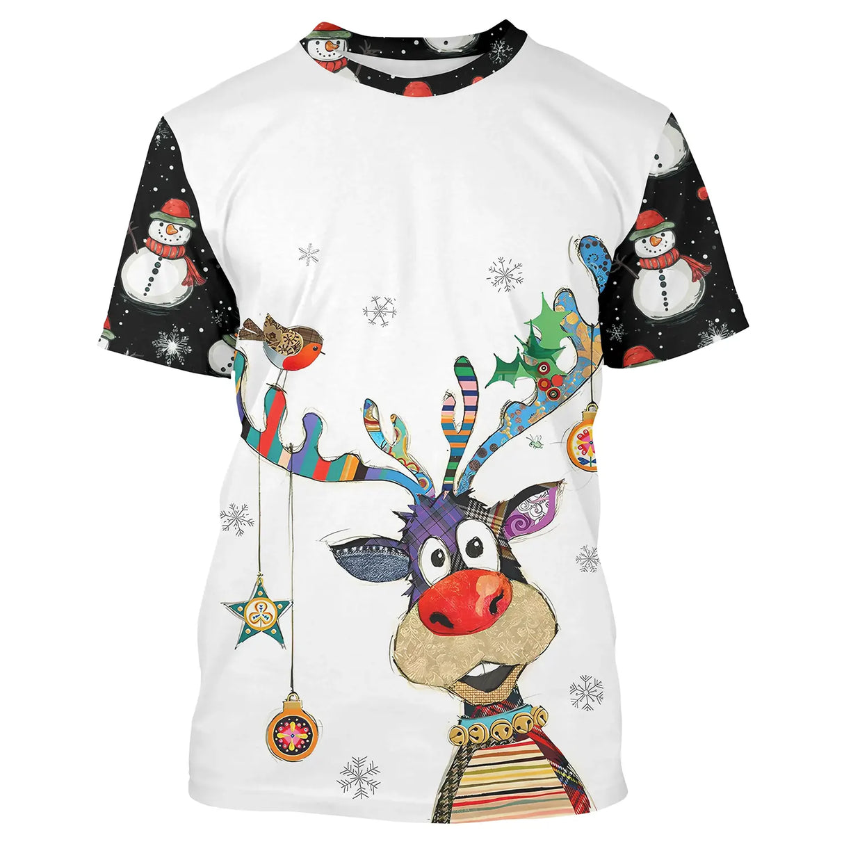 Sweat à Capuche Festif Renne de Noël - Bonhomme de Neige et Décorations Hivernales - CT04112335 T-shirt All Over
