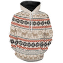 Pull noël variante festive jacquard nordique beige et orange avec motifs rennes et flocons