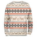 Sweat noël unisexe jacquard nordique beige et orange avec motifs rennes et flocons