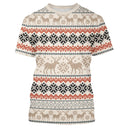 Sweat noël variante avec jacquard nordique beige et orange avec motifs rennes et flocons
