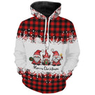 Sweat noël unisexe tartan rouge avec trois gnomes et inscription Merry Christmas