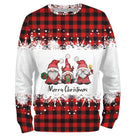 Sweat noël variante avec tartan rouge avec trois gnomes et inscription Merry Christmas