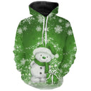 Sweat noël unisexe vert avec petit bonhomme de neige enjoué et cadeau