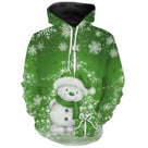 Sweat noël unisexe vert avec petit bonhomme de neige enjoué et cadeau