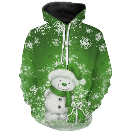 Sweat à Capuche Vert Noël – Bonhomme de Neige Enjoué avec Cadeau et Éclat Hivernal - CT04112348 Sweat à Capuche All Over Unisexe