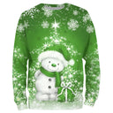 Sweat noël variante avec vert avec petit bonhomme de neige enjoué et cadeau