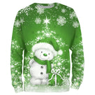 Sweat noël variante avec vert avec petit bonhomme de neige enjoué et cadeau