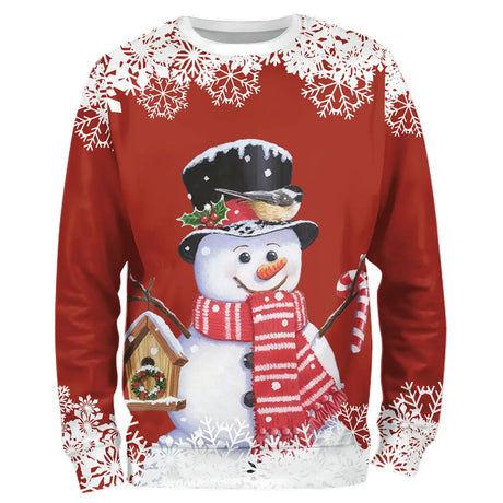 Sweat à Capuche de Noël Rouge – Bonhomme de Neige Festif avec Accessoires de Saison et Flocons - CT04112349 Sweater All Over Unisexe