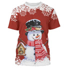 Pull noël variante festive rouge avec bonhomme de neige et accessoires de saison