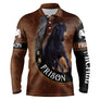 Polo équitation manches longues unisexe cheval Frison effet cuir brun frison noir baroque