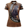 Polo équitation femme cheval Frison effet cuir brun frison noir galop coupe ajustée féminine