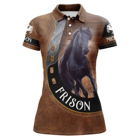 Polo équitation femme cheval Frison effet cuir brun frison noir galop coupe ajustée féminine