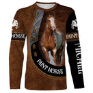 Manches longues cheval Paint Horse effet cuir brun pie marron blanc fer à cheval all-over