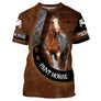 T-shirt cheval Paint Horse personnalisé all-over effet cuir brun avec Paint Horse pie marron blanc fer à cheval