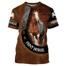 T-shirt cheval Paint Horse personnalisé all-over effet cuir brun avec Paint Horse pie marron blanc fer à cheval