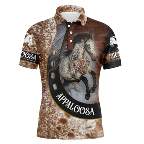 Polo équitation homme Appaloosa effet cuir tachetée avec Appaloosa cabrée et lettrage APPALOOSA
