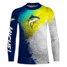 Tee shirt anti UV pêche thon vue dos, motif thon en action et éclaboussures, vêtement technique pêcheur en mer