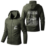 Veste imperméable coupe-vent pêche kaki avec capuche, slogan humour pêche, prénom personnalisé