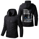 Veste imperméable pêche vert militaire à capuche, slogan Tous les hommes naissent égaux, meilleurs deviennent pêcheurs, pr...