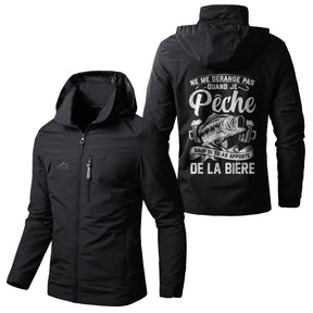 Veste imperméable pêche vert militaire à capuche, slogan Ne me dérange pas quand je pêche la bière, prénom personnalisé
