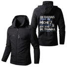 Veste imperméable pêche vert militaire à capuche, slogan Un mauvais jour de pêche mieux qu'une journée de travail, prénom ...