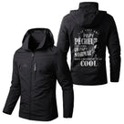 Veste imperméable pêche vert militaire à capuche, slogan Papy Pêcheur cool canne petite illustration, prénom personnalisé