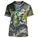 T-shirt all-over peau du crapet poisson-soleil multicolore vert bleu orange écailles photoréalistes, vue de face