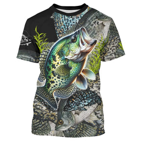 T-shirt all-over peau du crapet poisson-soleil multicolore vert bleu orange écailles photoréalistes, vue de face
