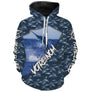 Sweat à capuche all-over pêche marlin bleu camouflage marin prénom personnalisé