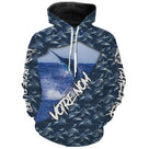 Sweat à capuche all-over pêche marlin bleu camouflage marin prénom personnalisé