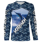 T-shirt manches longues all-over pêche marlin bleu camouflage marin prénom personnalisé